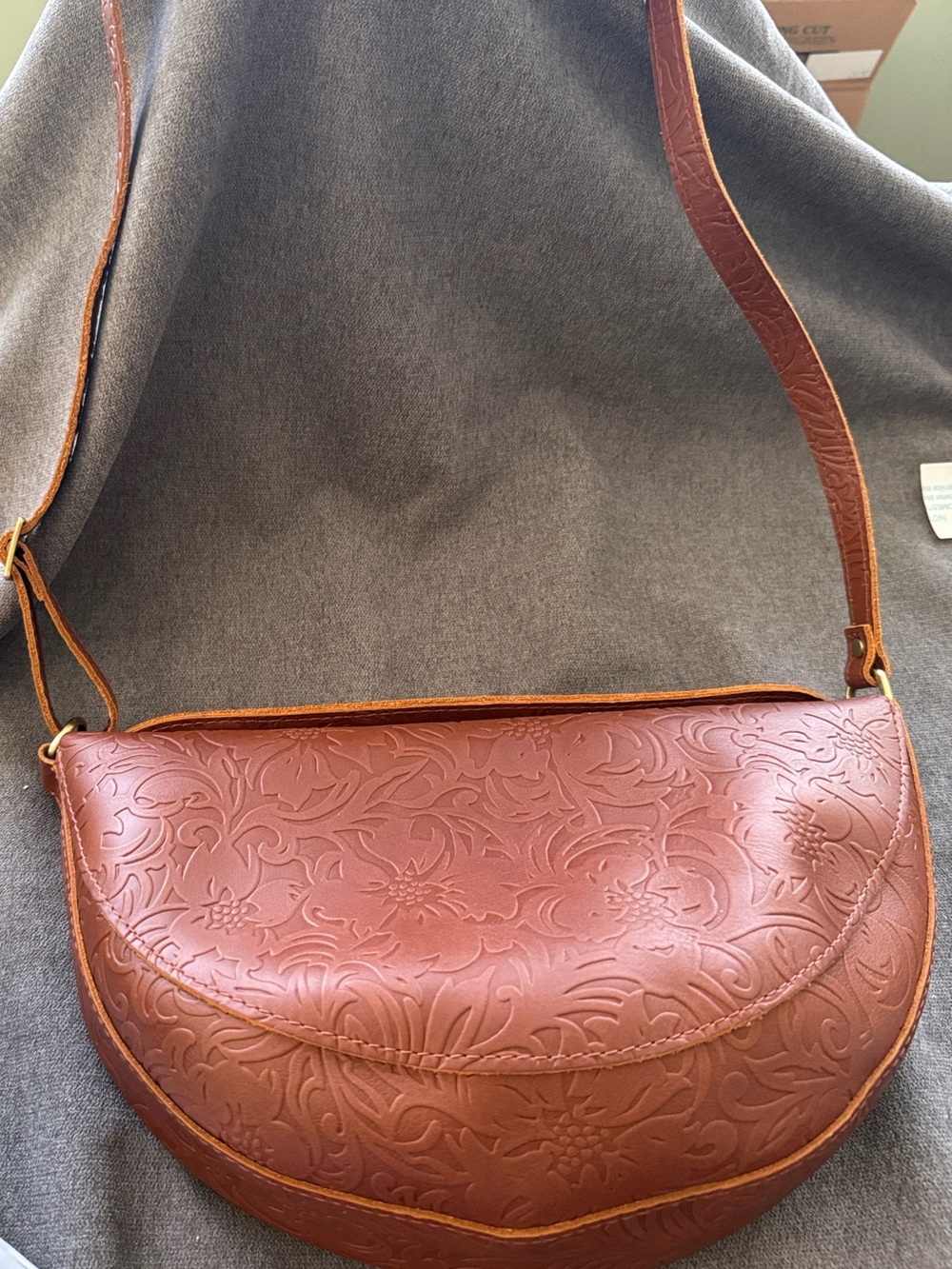 Koala sling Portland, leather Women’s Embossed Half-Moon Crossbody Bag - Brown